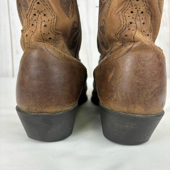 Justin McKayla Boots Embossed Leather Pointed Toe Western Boot Brown Size 9 - Picture 8 of 16